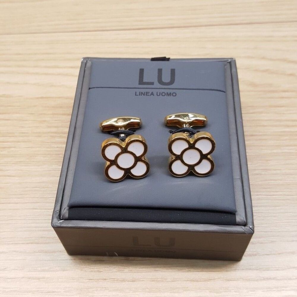 LINEA UOMO Mens Gold Floral Flower Fleur Cufflink Cuff Links